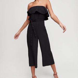Babaton Aritzia Black Strapless Flutter Jumpsuit
